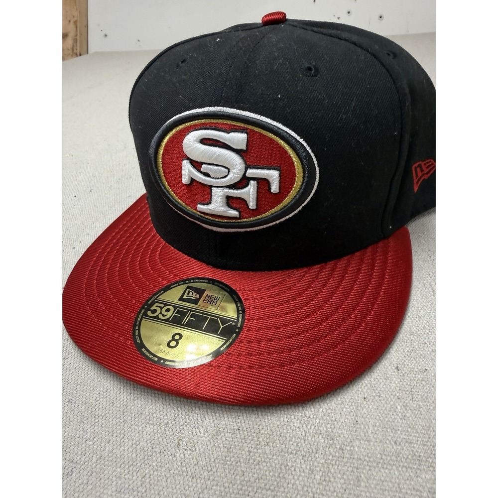 New Era San Francisco 49ers 59FIFTY Fitted Hat Size 8 Black Red NFL